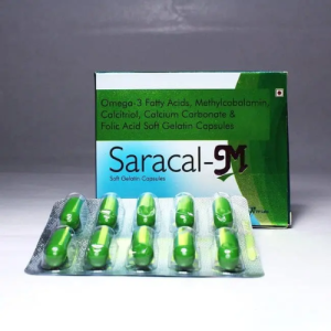 Saracal-M Soft Gelatin Capsules – Omega-3, Calcium, Methylcobalamin & Vitamin D3 for Bone & Nerve Health (10 Capsules)