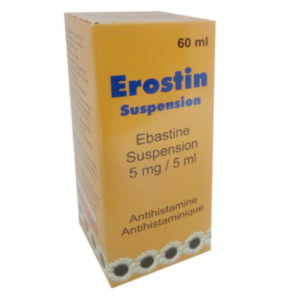 Erostin Suspension 60ml – Ebastine 5mg/5ml Non-Sedating Antihistamine for Allergy Relief
