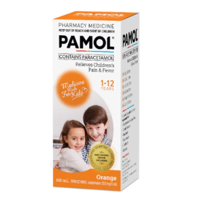 Pamol Paracetamol Suspension 100 ml – Orange-Flavored Pain & Fever Relief for Children Aged 1–12 Years